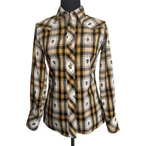 Vintage Miller Women’s Sz 9/10(*XS) Western Plaid  Embroidered Pearl Snap Shirt